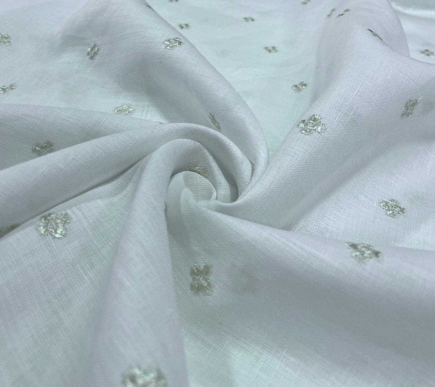 White Embroidery Self Design - Self Design Dyed Premium Linen Fabric BCHF-00748 (NEW)