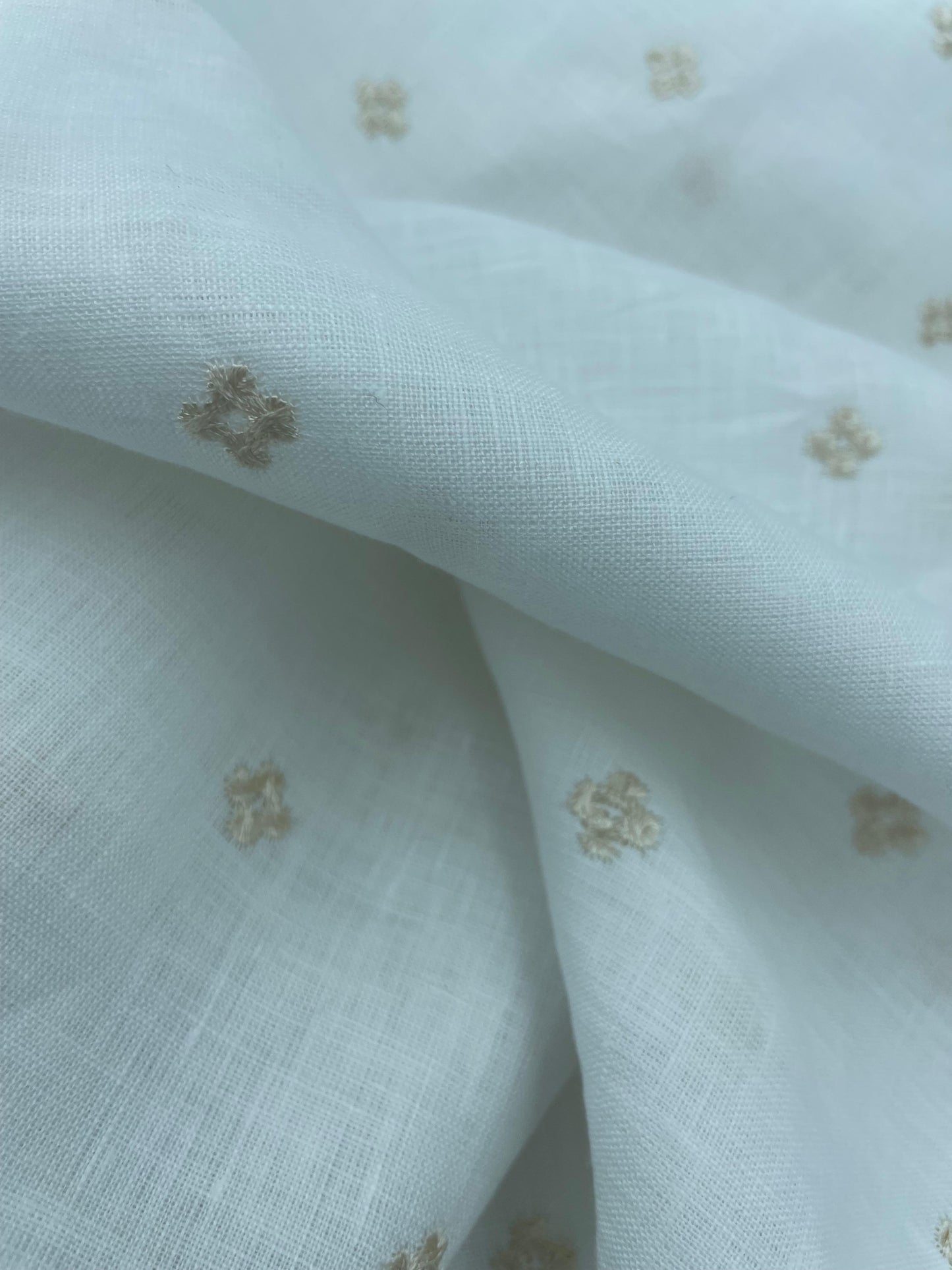 White Embroidery Self Design - Self Design Dyed Premium Linen Fabric BCHF-00748 (NEW)