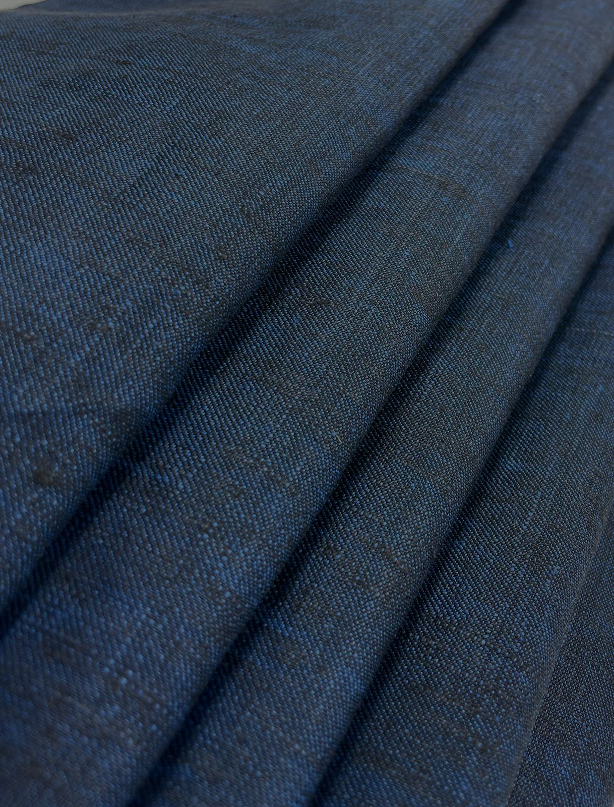 Blue-Black Denim Linen Suiting- Premium Dyed Linen Fabric LL- 010