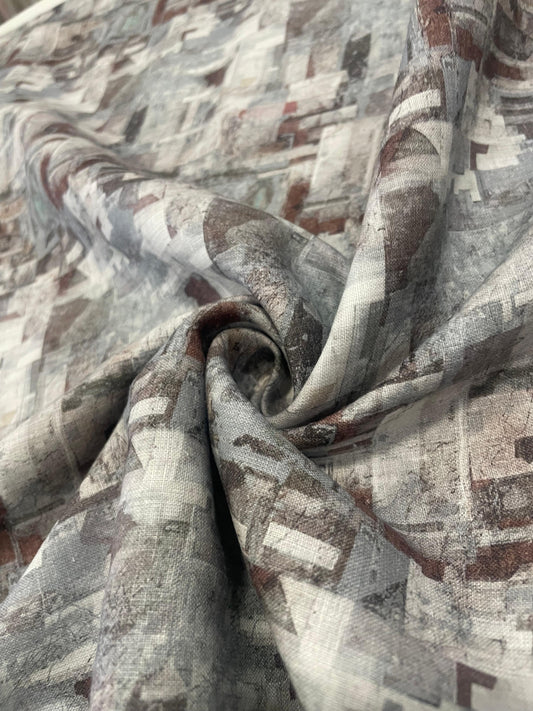 Grey Abstract Digital Printed - Dyed Premium Linen Fabric BCH- 620366 (NEW)