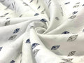 White Grey/Blew Leaf Allover Printed Fabric - Dyed Premium Linen Fabric CNC-LFWH-50957