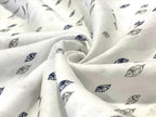 White Grey/Blew Leaf Allover Printed Fabric - Dyed Premium Linen Fabric CNC-LFWH-50957