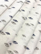 White Grey/Blew Leaf Allover Printed Fabric - Dyed Premium Linen Fabric CNC-LFWH-50957