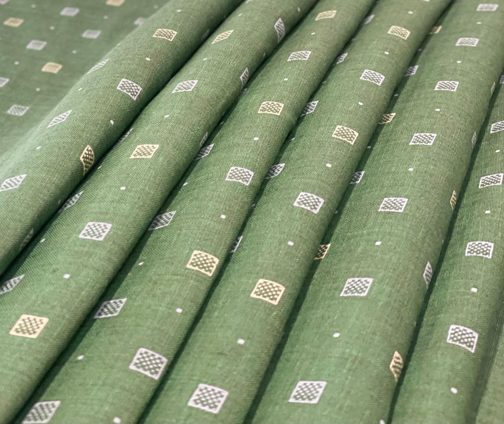 Bottle Green Allover Printed Fabric - Dyed Premium Linen Fabric CNC-LFJW-36217