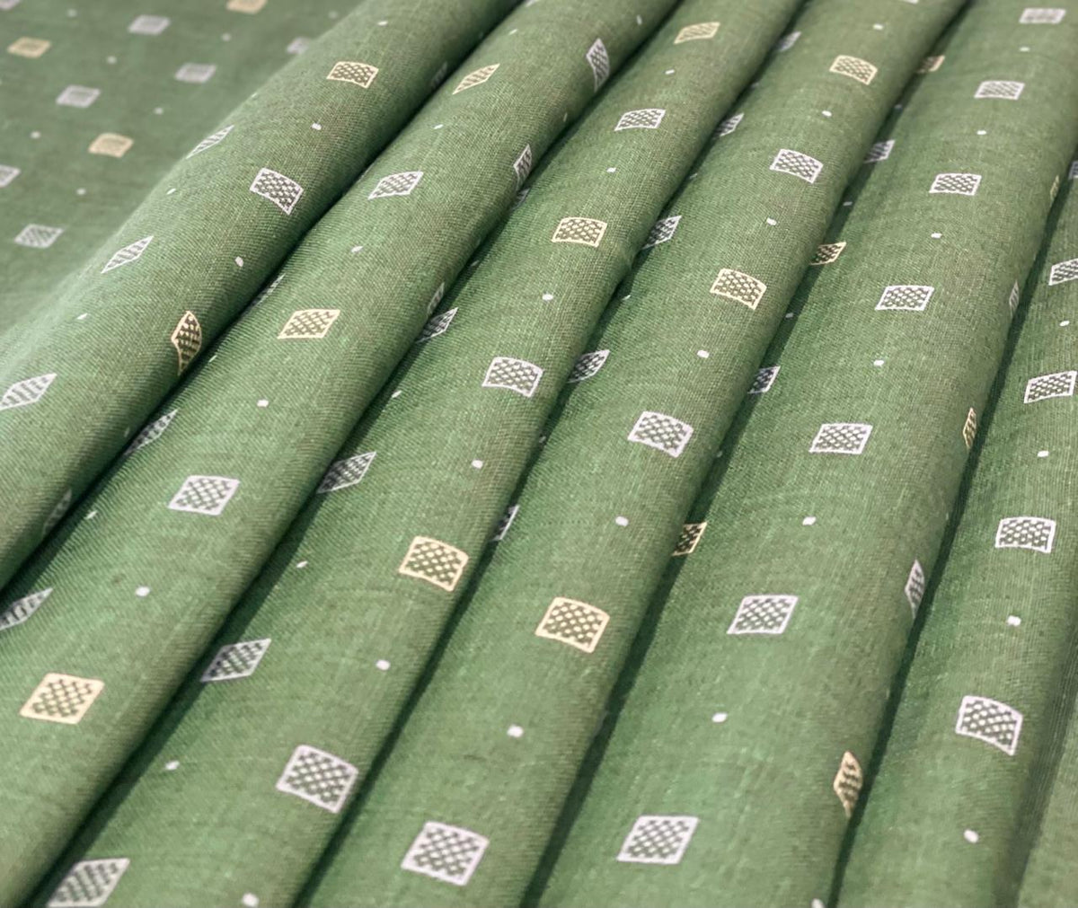 Bottle Green Allover Printed Fabric - Dyed Premium Linen Fabric CNC-LFJW-36217