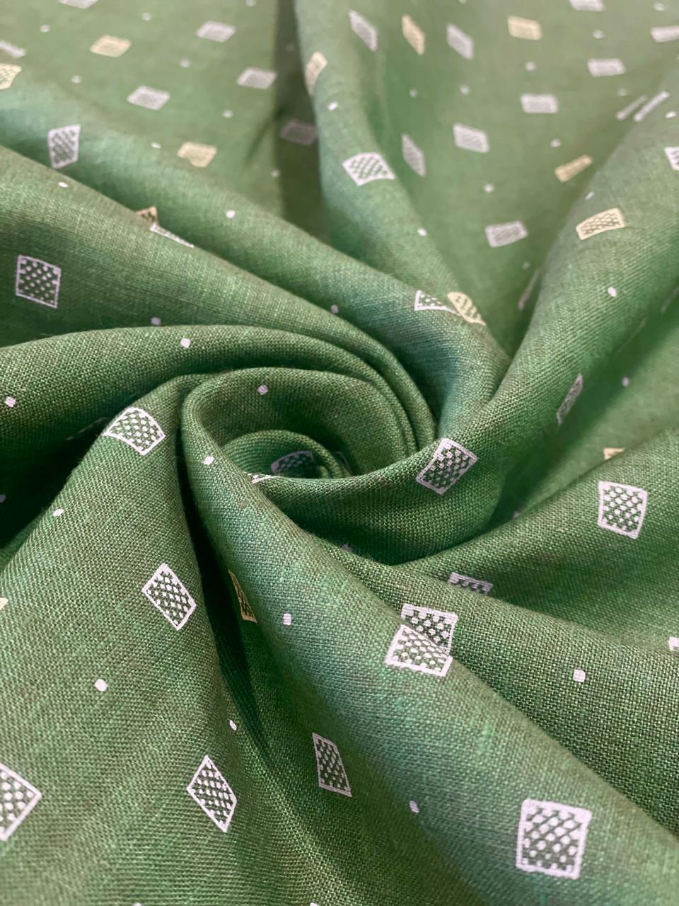 Bottle Green Allover Printed Fabric - Dyed Premium Linen Fabric CNC-LFJW-36217
