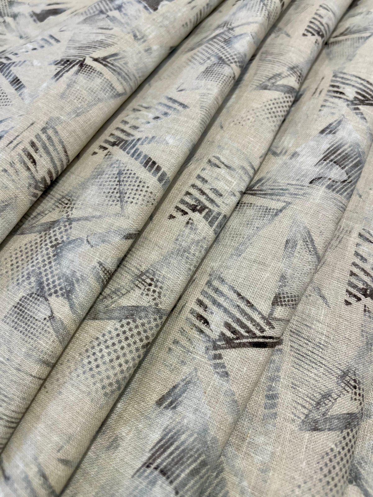 Grey Geometric Allover Digital Printed - Dyed Premium Linen Fabric BCH- 620364