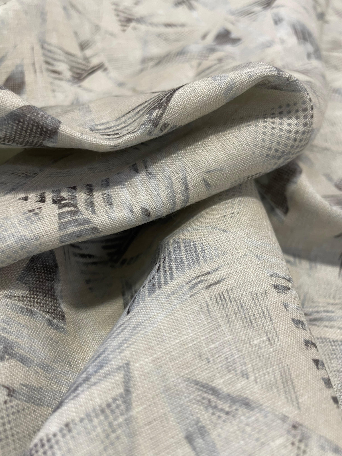 Grey Geometric Allover Digital Printed - Dyed Premium Linen Fabric BCH- 620364