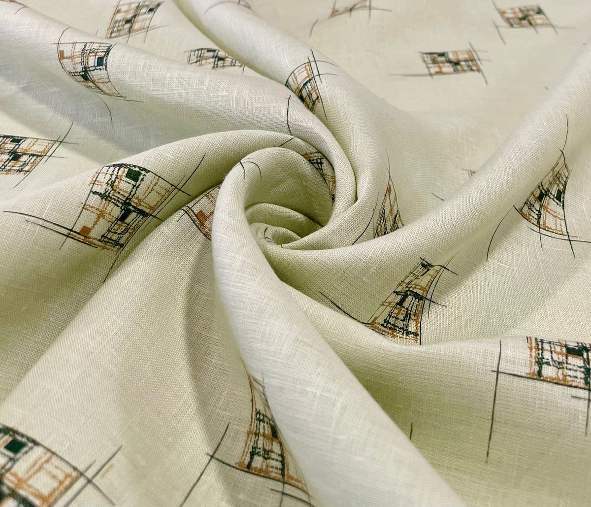 Pale Green Allover Printed Fabric - Dyed Premium Linen Fabric CNC-LFJW-35975