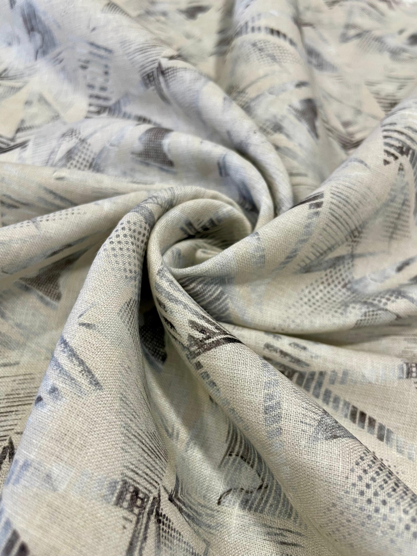 Grey Geometric Allover Digital Printed - Dyed Premium Linen Fabric BCH- 620364 (NEW)