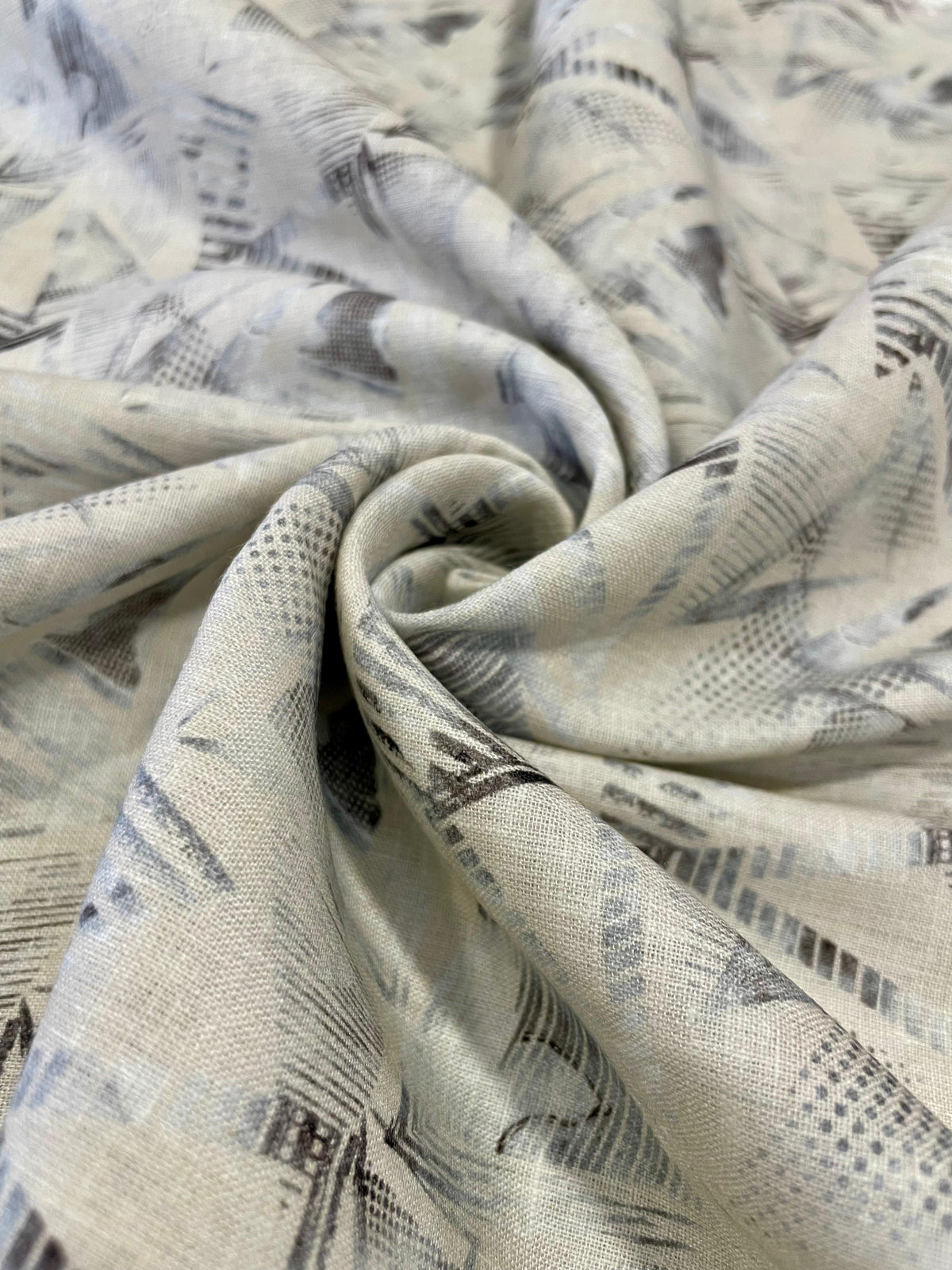 Grey Geometric Allover Digital Printed - Dyed Premium Linen Fabric BCH- 620364