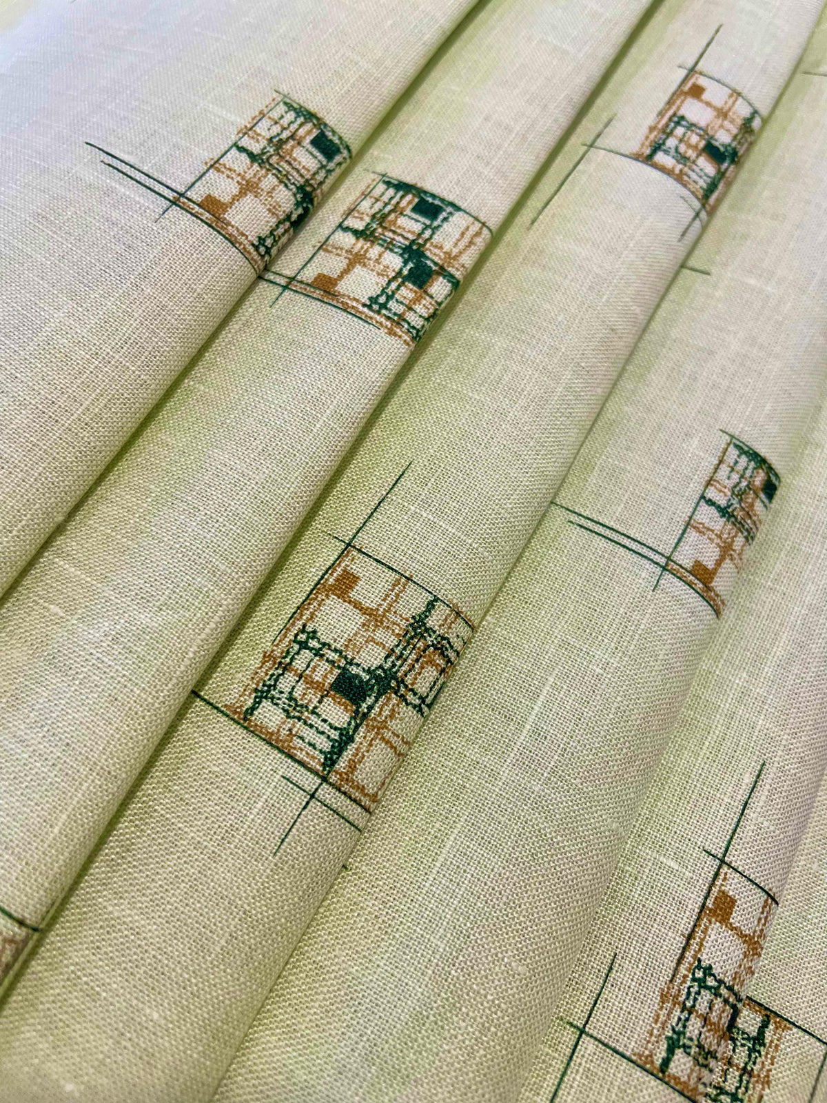 Pale Green Allover Printed Fabric - Dyed Premium Linen Fabric CNC-LFJW-35975
