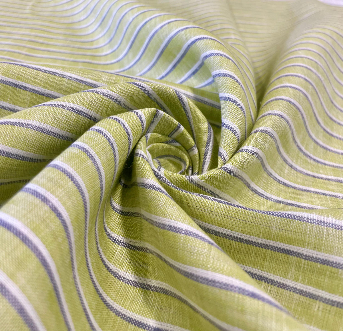 Green with White/blue Stripe - Dyed Premium Linen Fabric BCF-026476