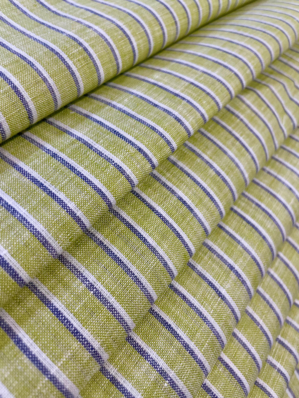 Green with White/blue Stripe - Dyed Premium Linen Fabric BCF-026476