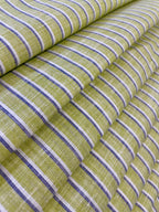 Green with White/blue Stripe - Dyed Premium Linen Fabric BCF-026476
