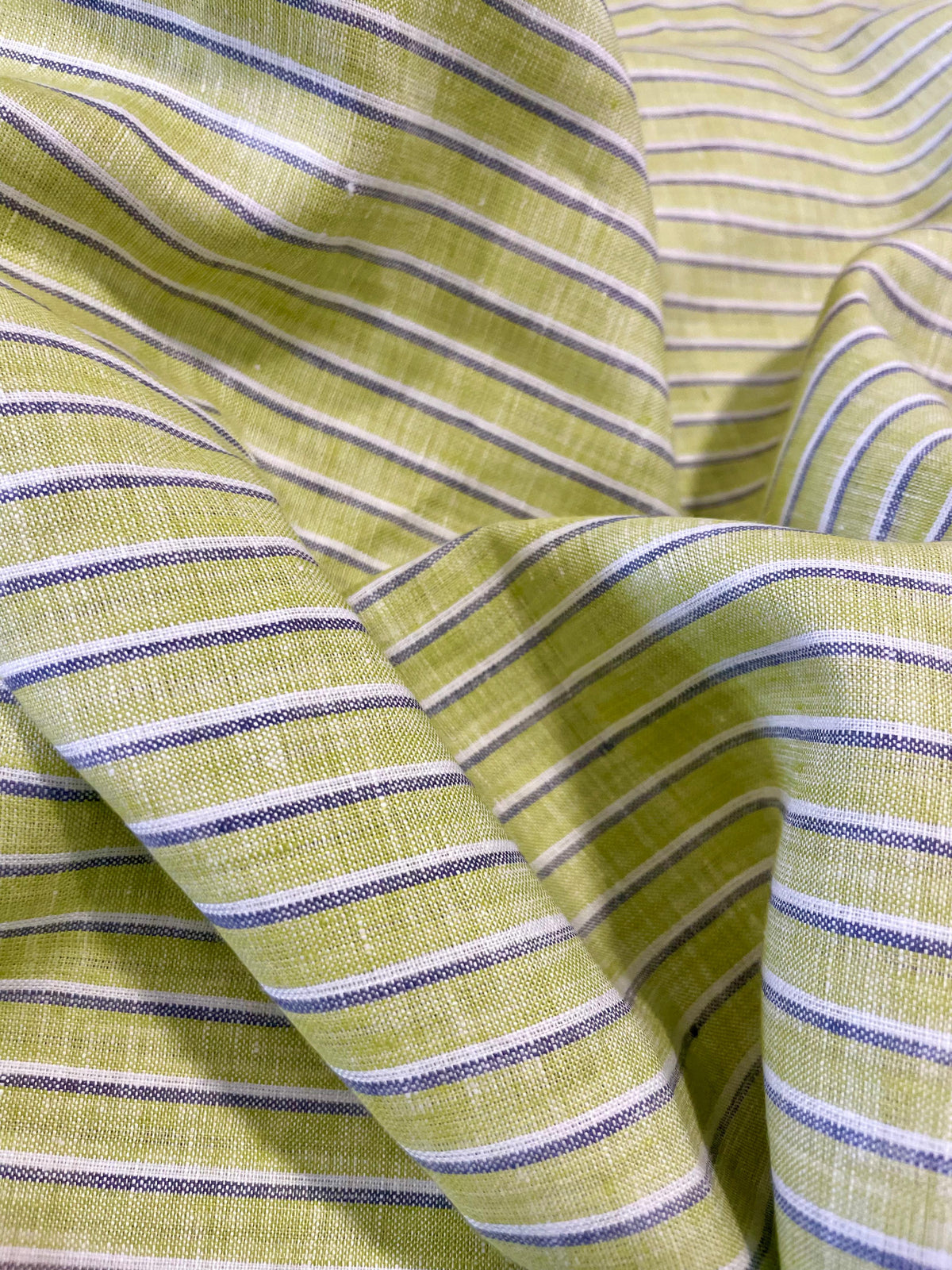 Green with White/blue Stripe - Dyed Premium Linen Fabric BCF-026476