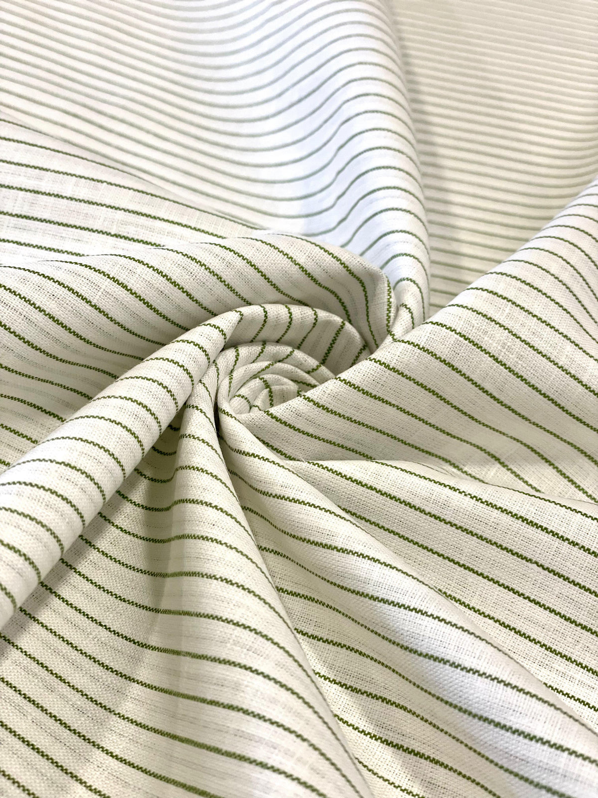 White with Bottle Green Stripe - Dyed Premium Linen Fabric BCMN-707084