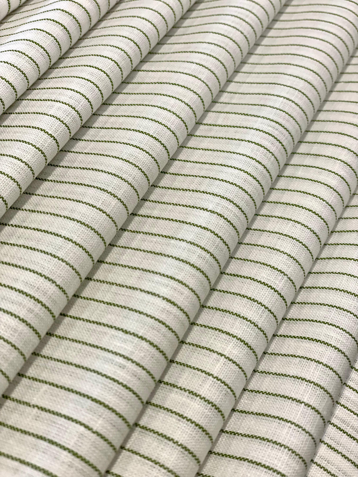 White with Bottle Green Stripe - Dyed Premium Linen Fabric BCMN-707084