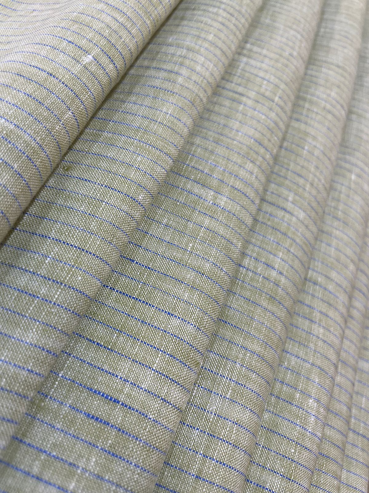 Pale Green with Blue Stripe - Dyed Premium Linen Fabric CNC-LFP-15057-101 (NEW)