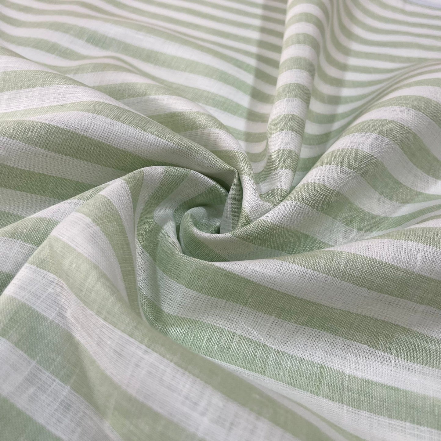 White-Leaf Green Block Stripe - Dyed Premium Linen Fabric RL- 821 (New)