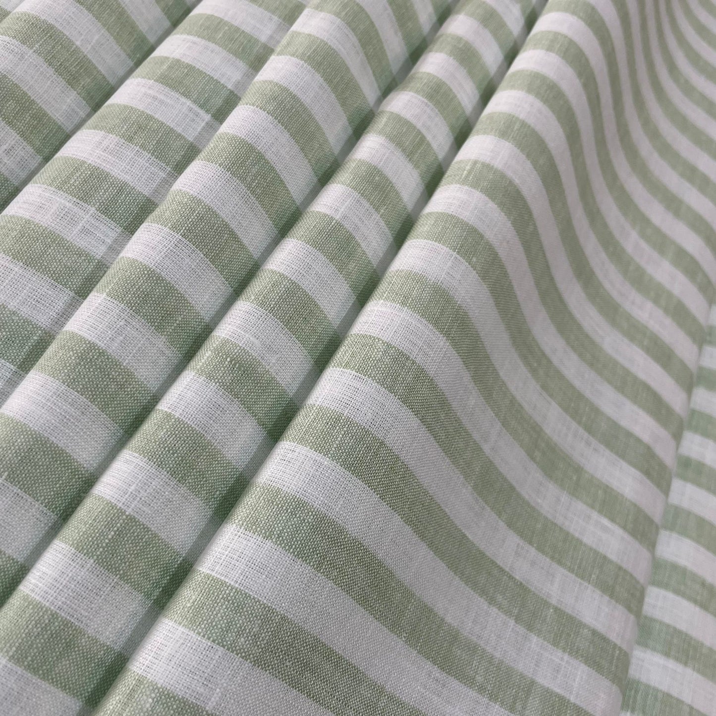 White-Leaf Green Block Stripe - Dyed Premium Linen Fabric RL- 821 (New)