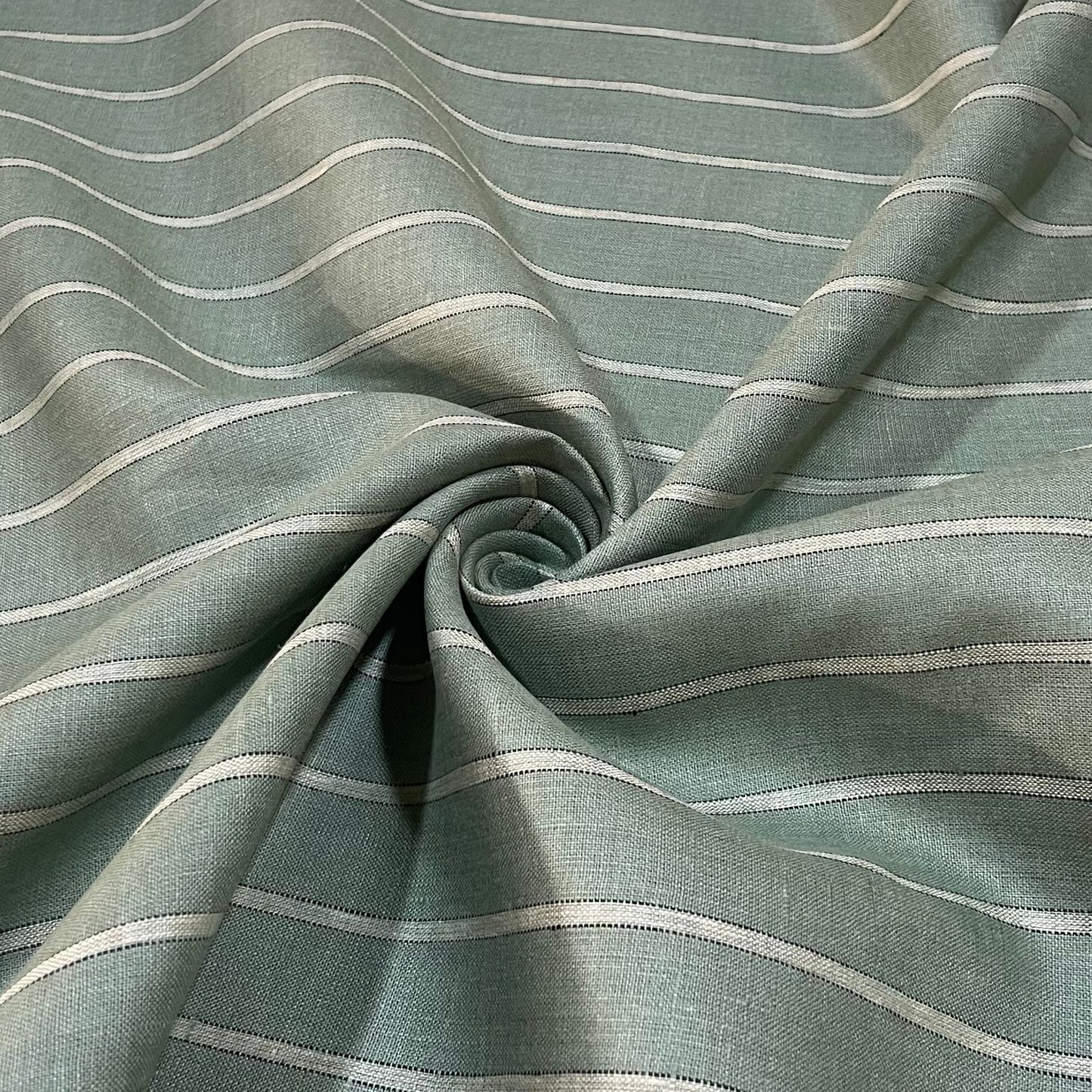 Pale Light Green Stripe - Dyed Premium Linen Fabric RL- 833 (New)