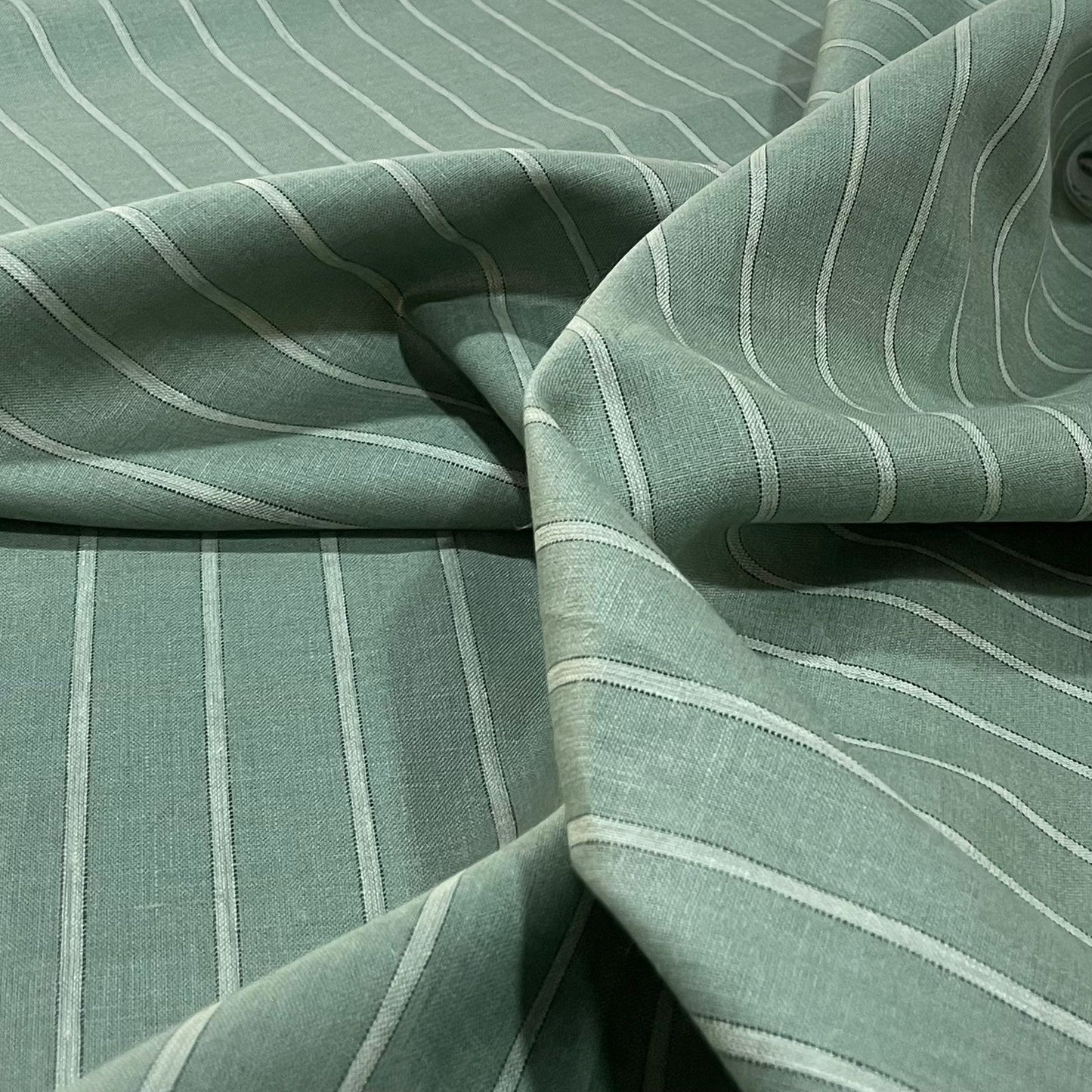 Pale Light Green Stripe - Dyed Premium Linen Fabric RL- 833 (New)