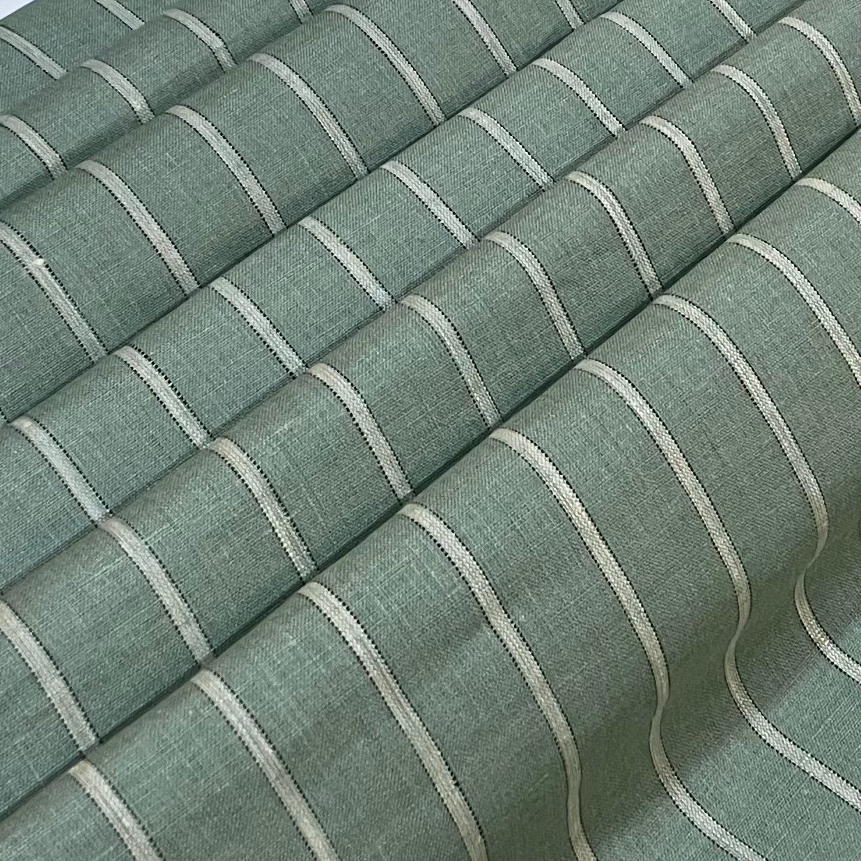 Pale Light Green Stripe - Dyed Premium Linen Fabric RL- 833 (New)