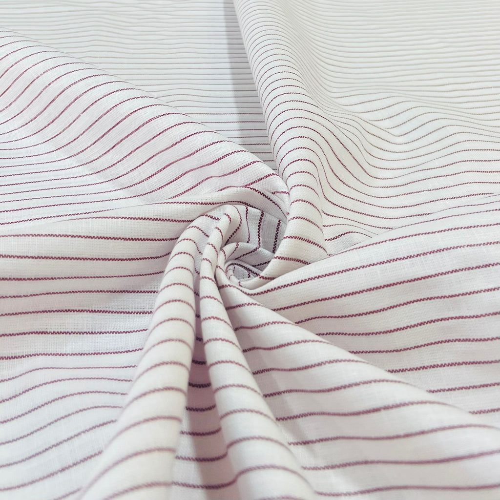 White- Dark Maroon Stripe - Dyed Premium Linen Fabric BCMN-707082