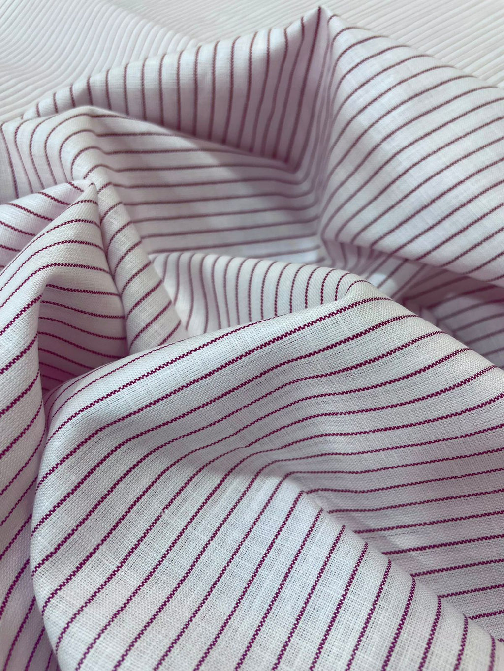 White- Dark Maroon Stripe - Dyed Premium Linen Fabric BCMN-707082