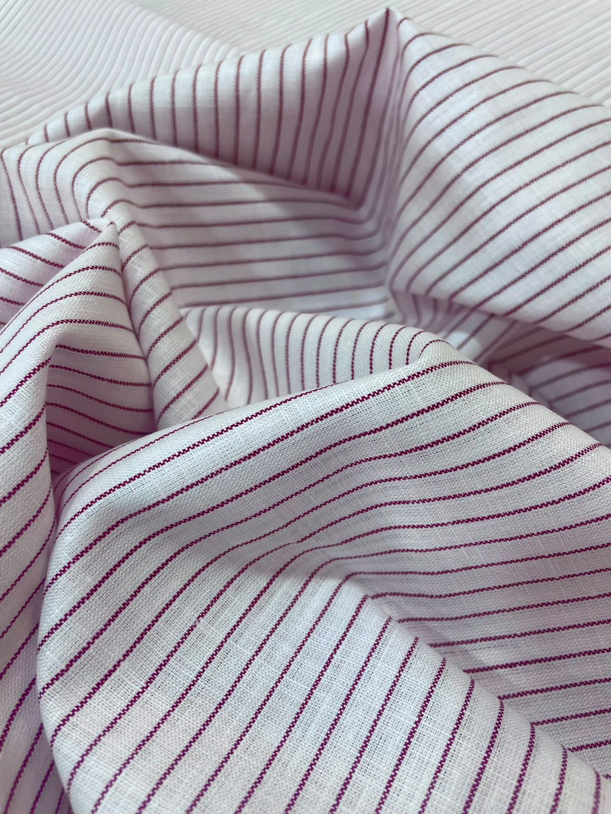 White- Dark Maroon Stripe - Dyed Premium Linen Fabric BCMN-707082