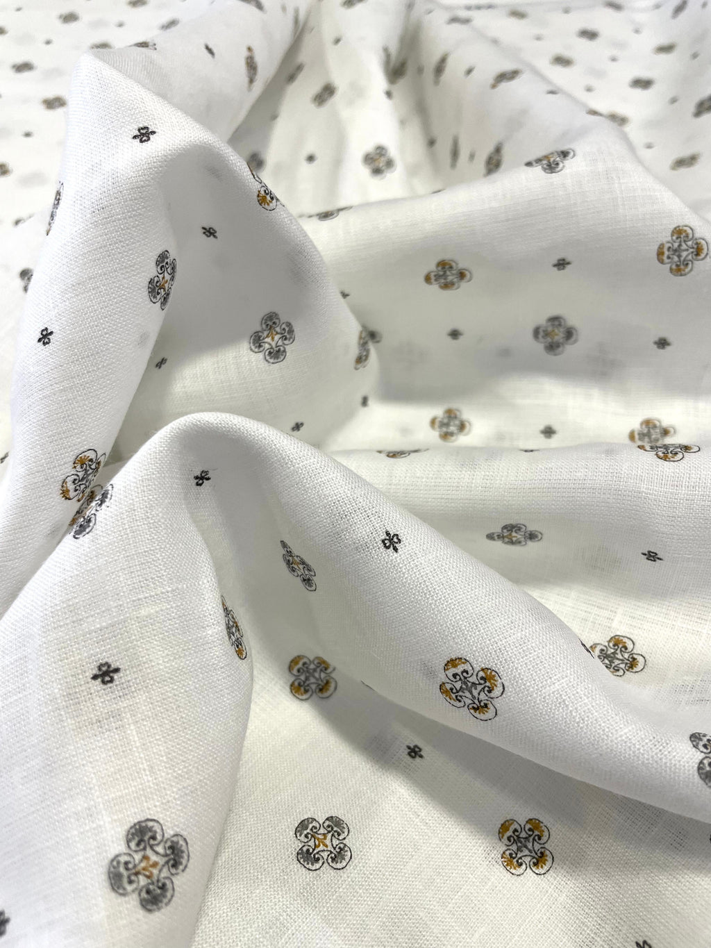 White Allover Digital Printed - Dyed Premium Linen Fabric CNC-LFWH-50967