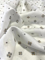 White Allover Digital Printed - Dyed Premium Linen Fabric CNC-LFWH-50967