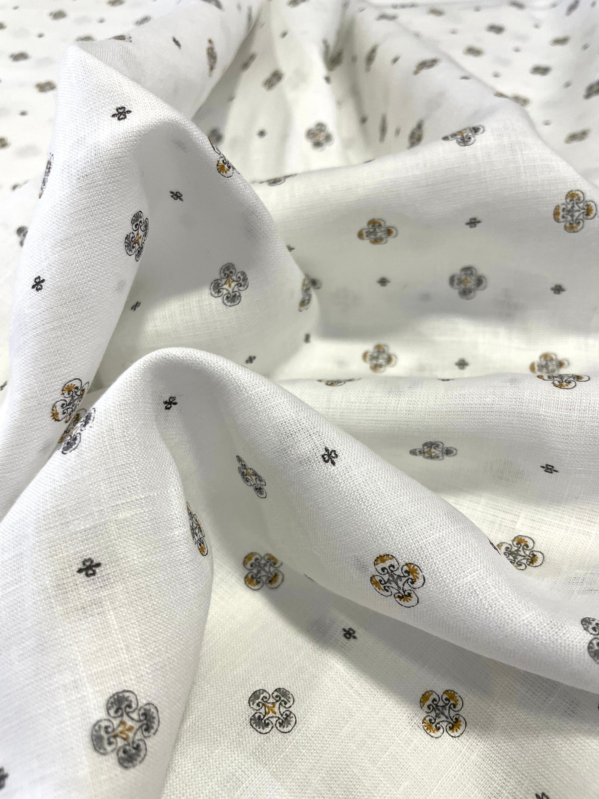 White Allover Digital Printed - Dyed Premium Linen Fabric CNC-LFWH-50967