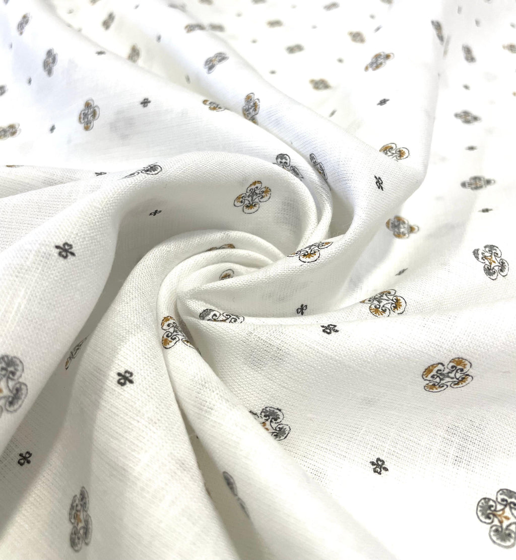 White Allover Digital Printed - Dyed Premium Linen Fabric CNC-LFWH-50967