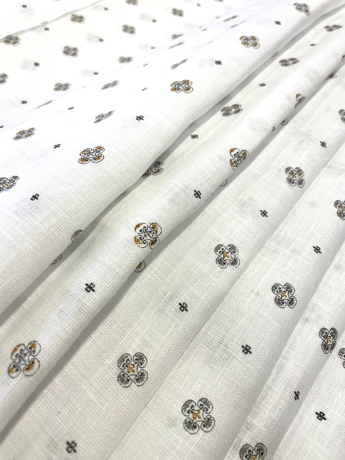 White Allover Digital Printed - Dyed Premium Linen Fabric CNC-LFWH-50967