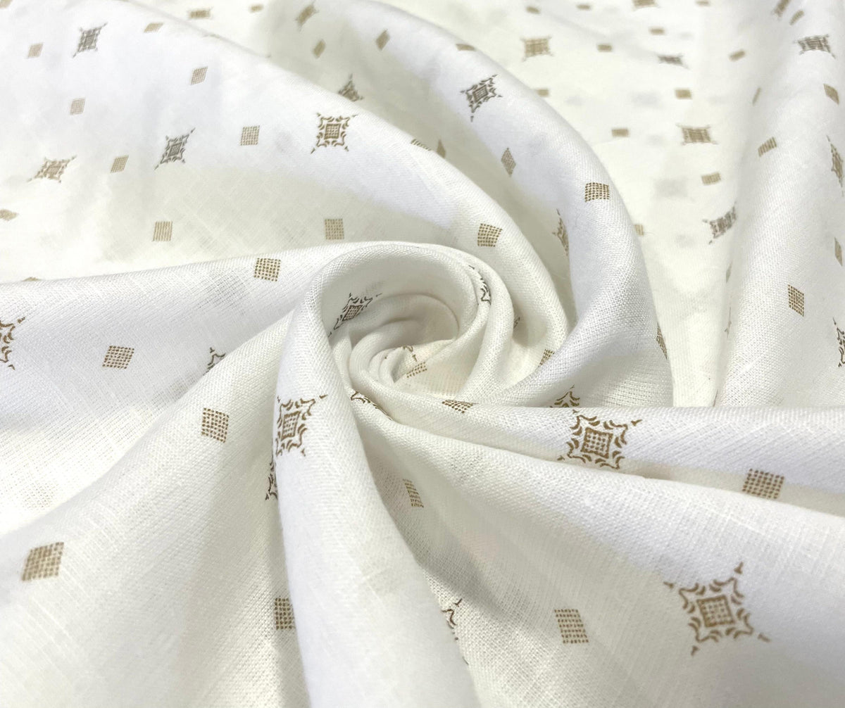 White Allover Digital Printed - Dyed Premium Linen Fabric CNC-LFWH-50956