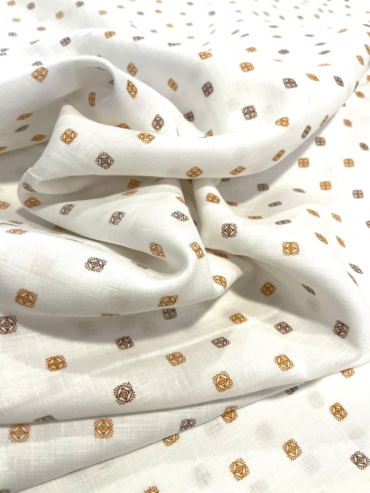 White Allover Digital Printed - Dyed Premium Linen Fabric CNC-LFWH-50962