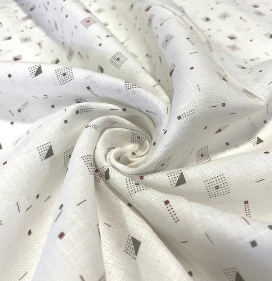 White Multi Printed - Dyed Premium Linen Fabric CNC-LFWH-50963 (NEW)