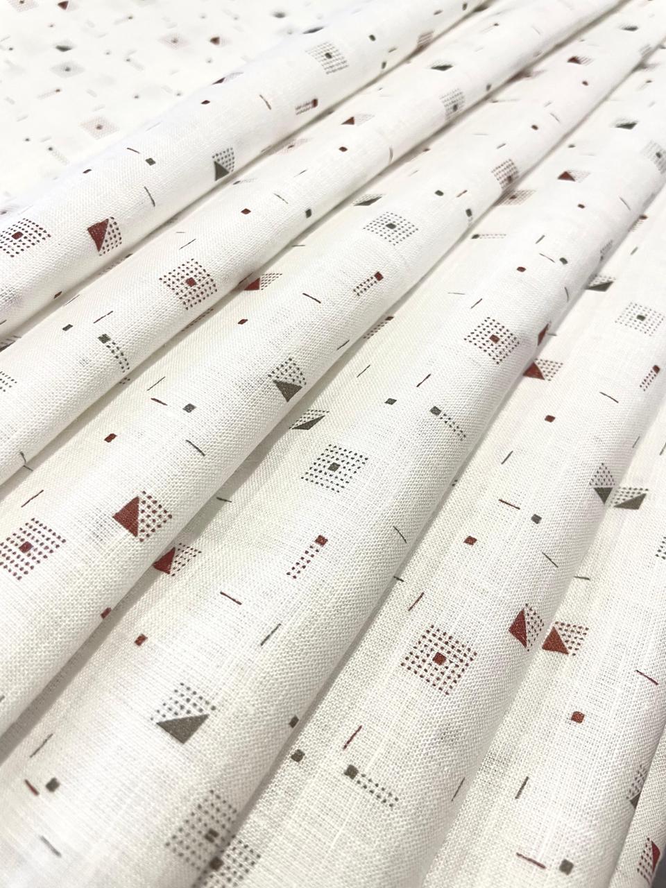 White Multi Printed - Dyed Premium Linen Fabric CNC-LFWH-50963 (NEW)