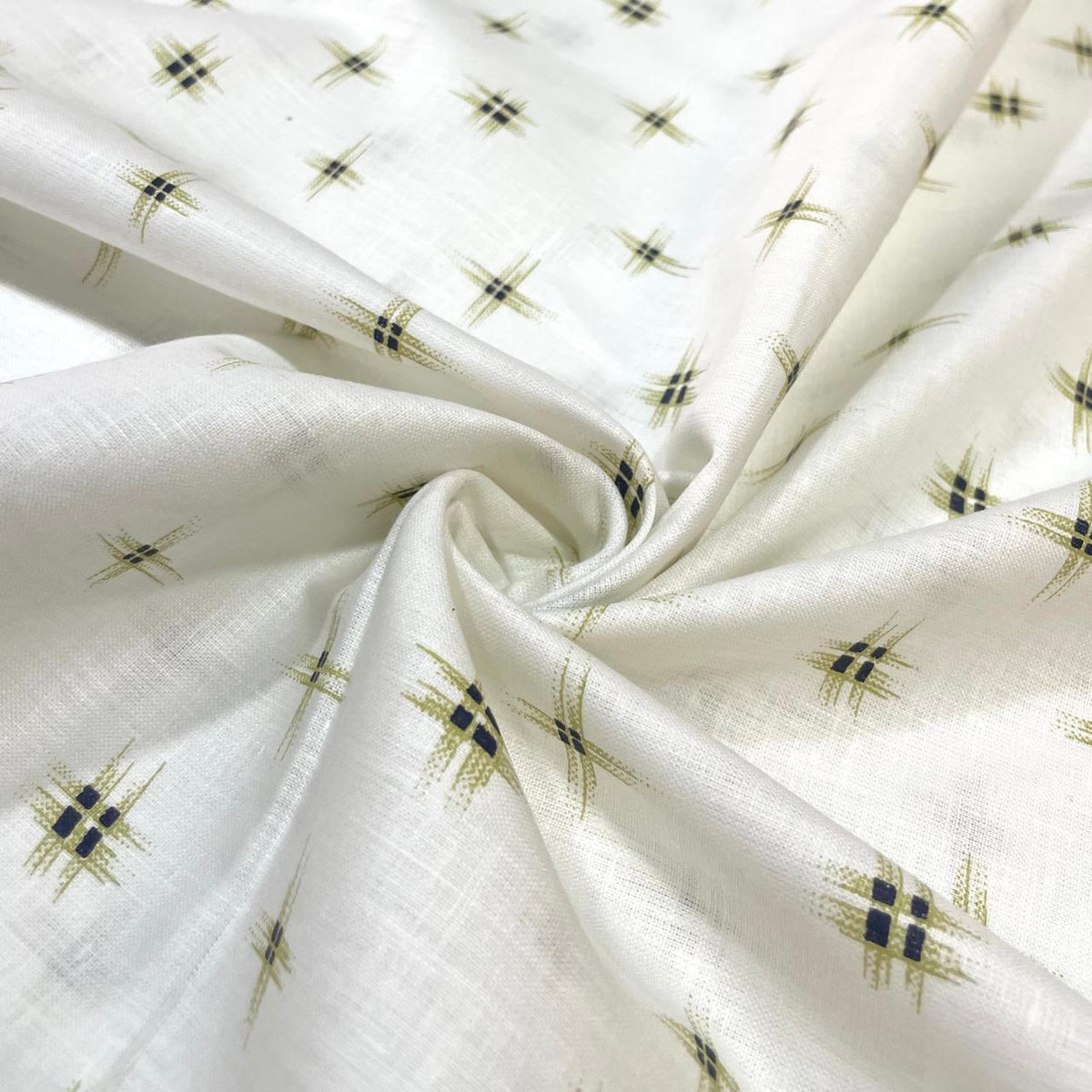 White  Allover Printed- Dyed Premium Linen Fabric LT-GMP-007
