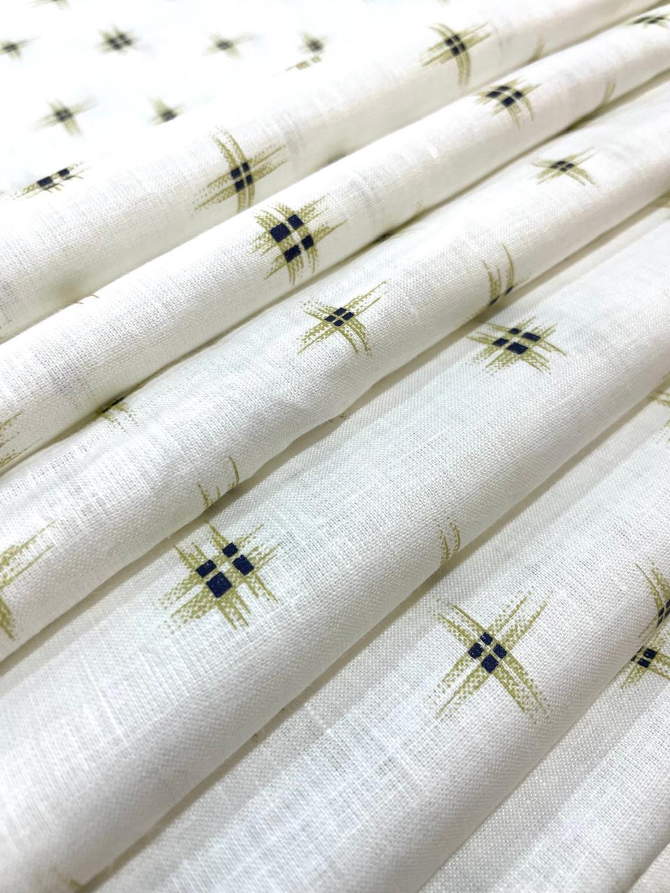 White  Allover Printed- Dyed Premium Linen Fabric LT-GMP-007