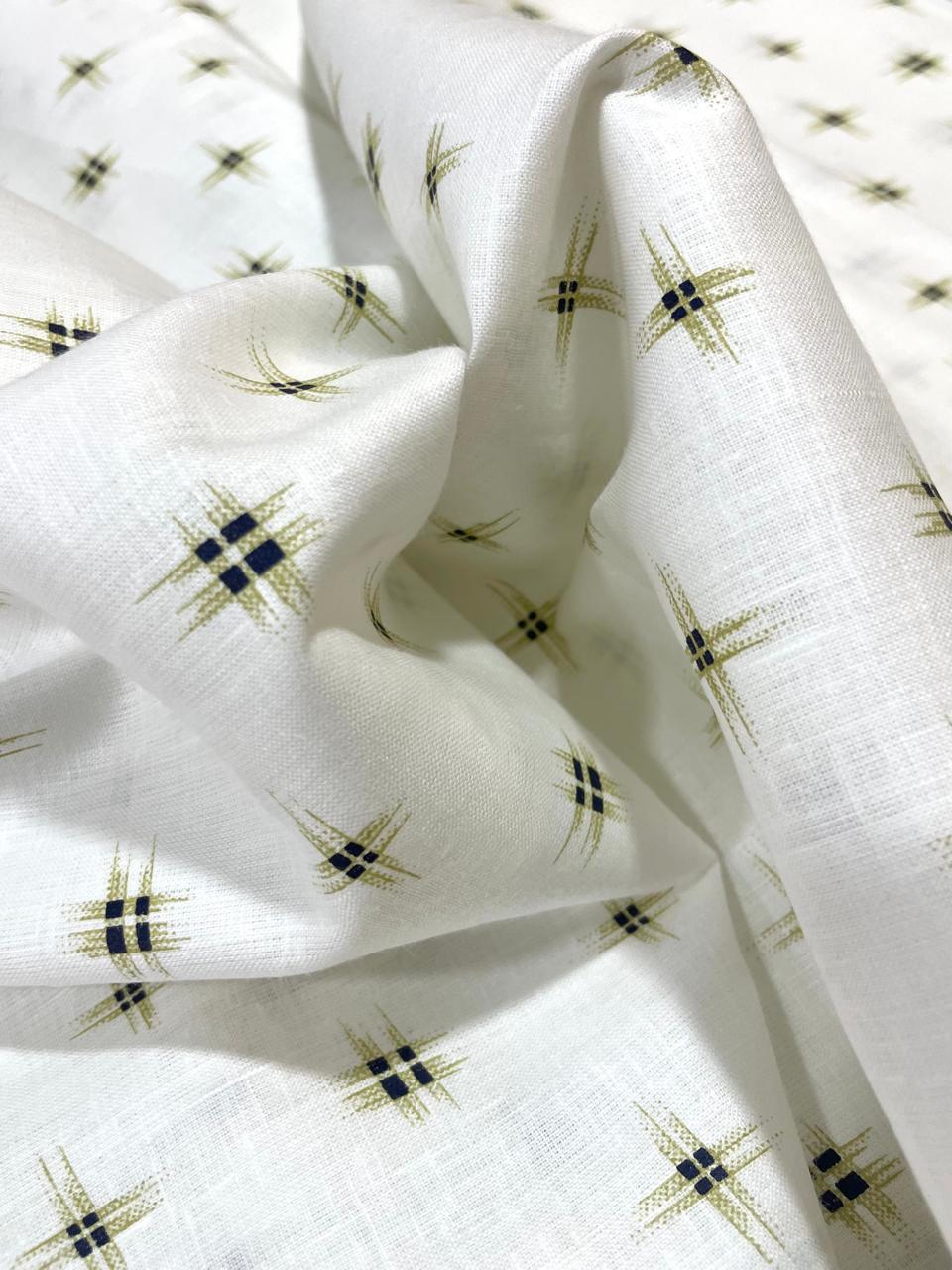 White  Allover Printed- Dyed Premium Linen Fabric LT-GMP-007