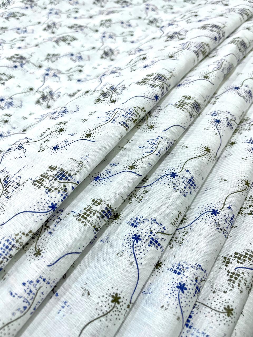 White  Allover Printed- Dyed Premium Linen Fabric LT-GMP-037