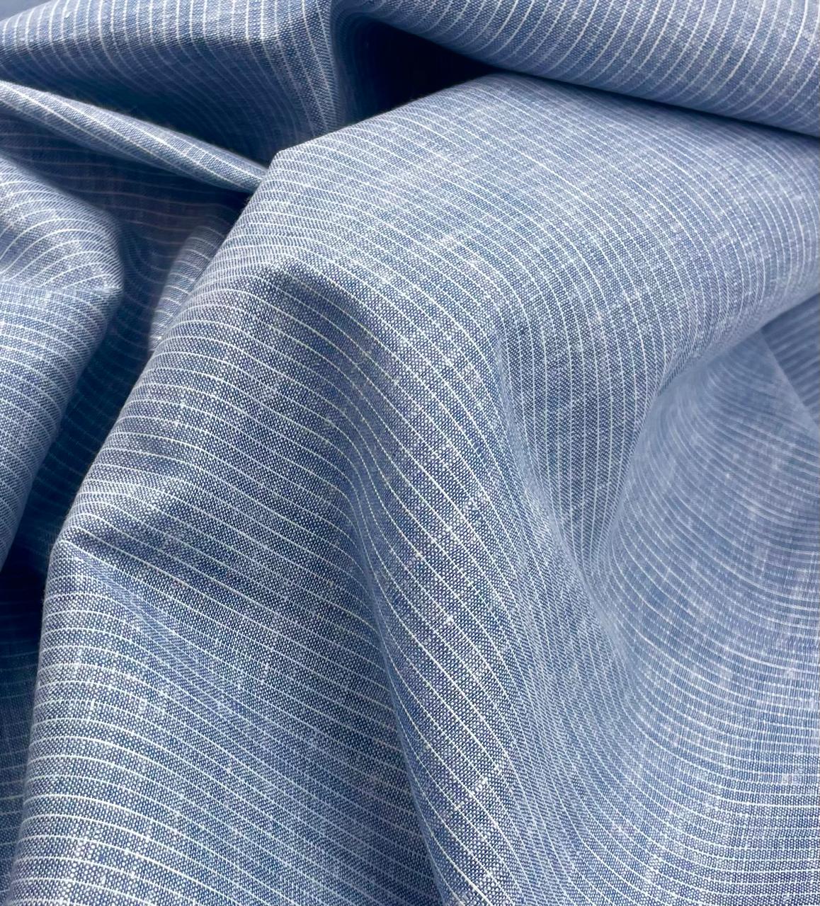 Blue-Gray Stripe - Premium Dyed Linen Fabric LCD- 180 (NEW)