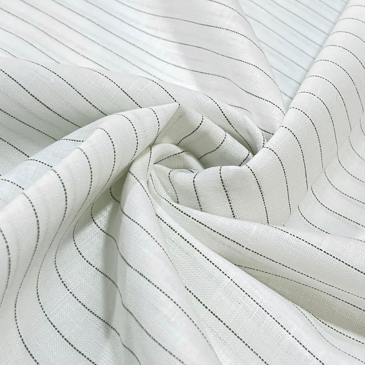 White Dotted Dark Green Stripe (70's) - Dyed Premium Linen Fabric BCMN-707069 (NEW)