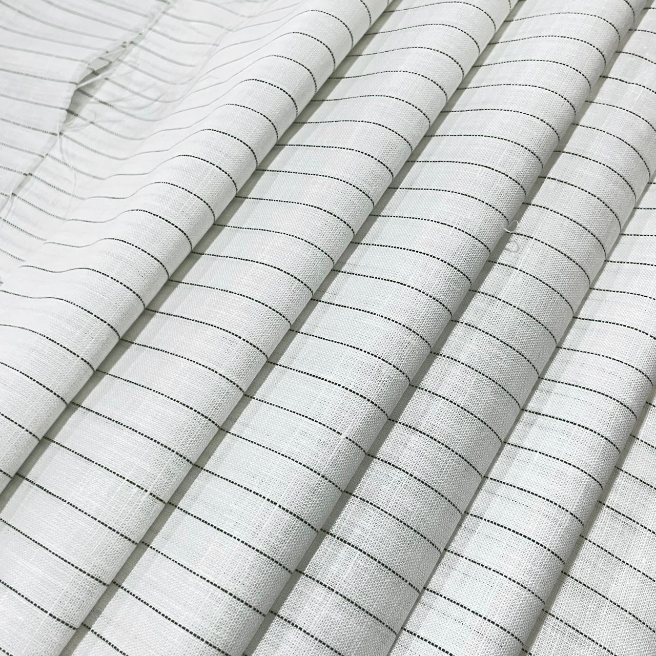 White Dotted Dark Green Stripe (70's) - Dyed Premium Linen Fabric BCMN-707069 (NEW)