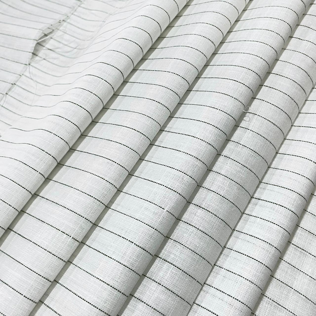 White Dotted Dark Green Stripe (70's) - Dyed Premium Linen Fabric BCMN-707069 (NEW)