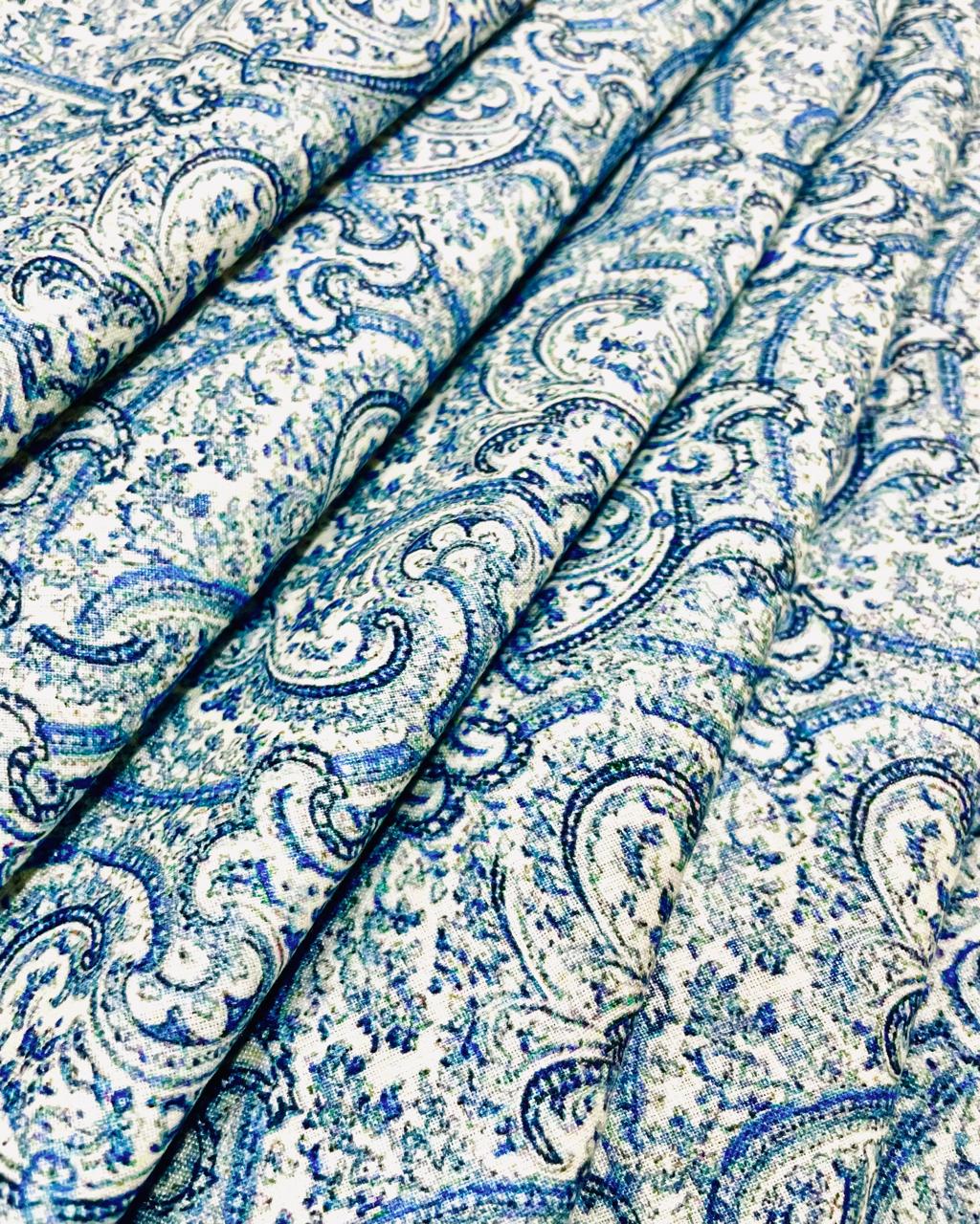 Paisleys Blue Digital Printed - Dyed Premium Linen Fabric BC-ITN-630004 (NEW)
