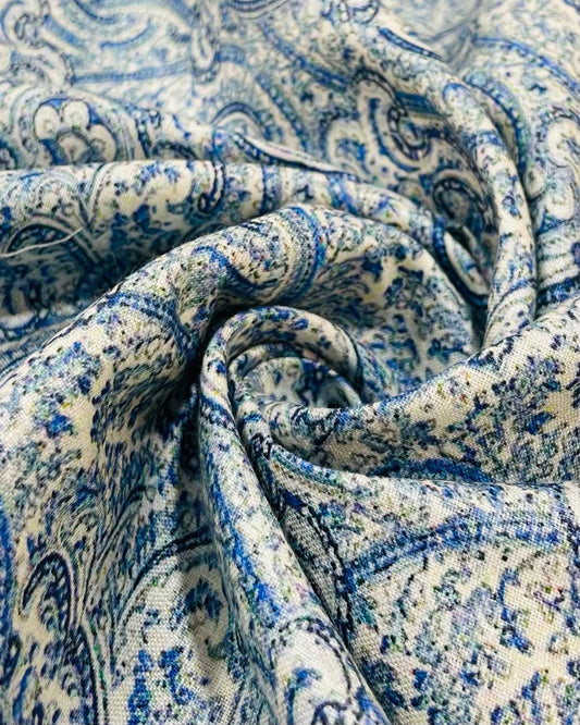 Paisleys Blue Digital Printed - Dyed Premium Linen Fabric BC-ITN-630004 (NEW)